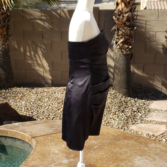Black Strapless Satin Dress - Picture 3 of 8